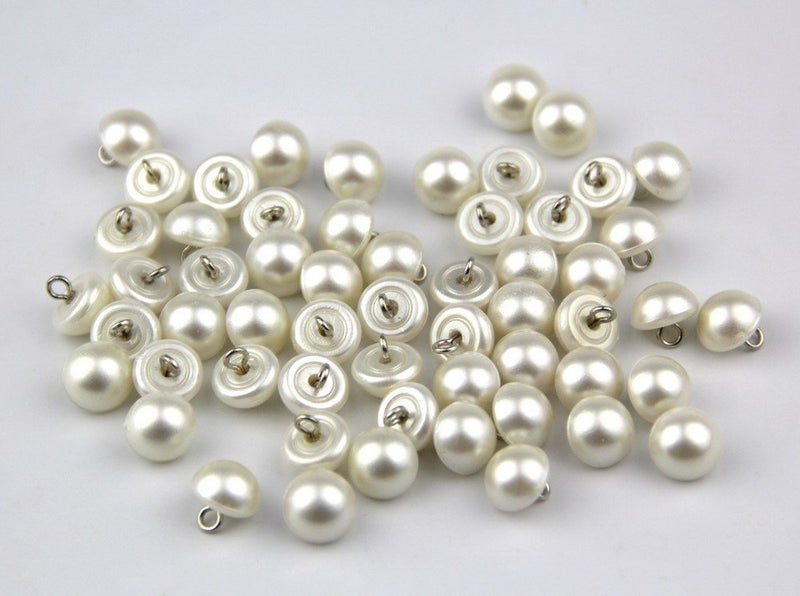 RayLineDo Pack of 50pcs 10mm White Pearl Bead Cap Half Ball Dome Metal Circle Hook Buttons for Crafting Sewing Scarpbooking Scarf and Clothes - Image 3